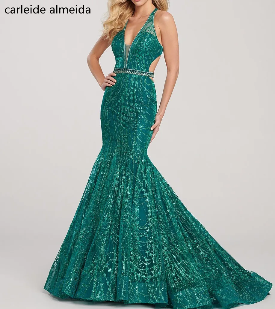 V-Neck Unique Lace Mermaid Prom Dresses Sexy Back Women Formal Evening Dress Bead Waist Vestidos de fiesta largos
V-Neck Unique Lace Mermaid Prom Dresses Sexy Back Women Formal Evening Dress Bead Waist Vestidos de fiesta largos