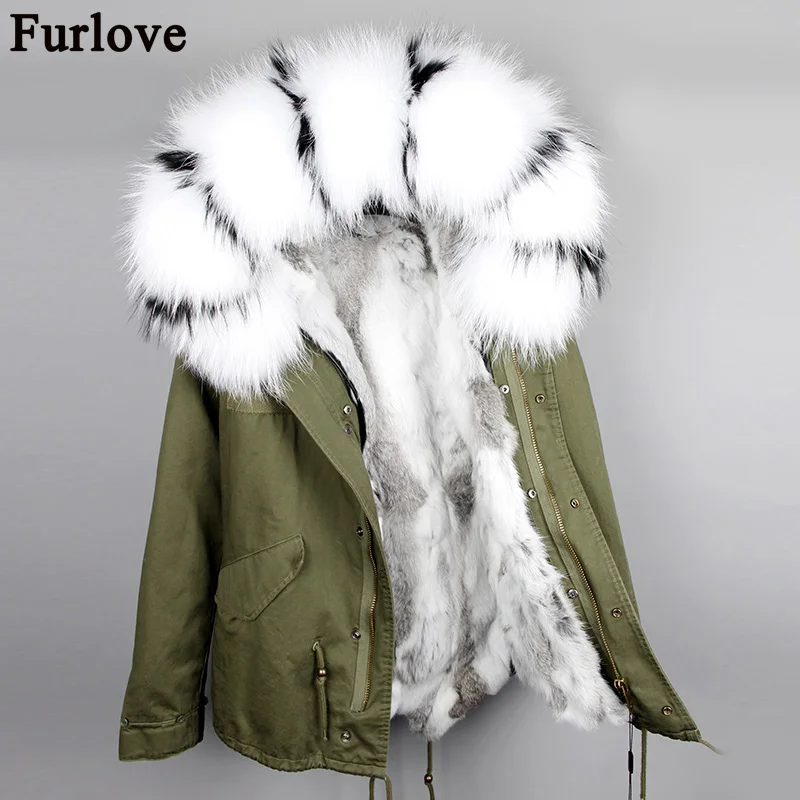 Furlove Fashion women's natural rabbit fur lined hooded coat mini parkas Large raccoon fur collar outwear winter jacket
Furlove Fashion women's natural rabbit fur lined hooded coat mini parkas Large raccoon fur collar outwear winter jacket