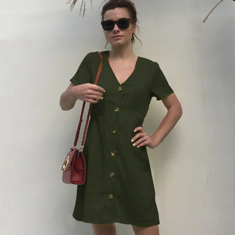2019 Summer Casual Short Sleeve V Neck Dresses Women Fashion Sexy Solid Single-Breasted Mini Dress Female Vestidos
2019 Summer Casual Short Sleeve V Neck Dresses Women Fashion Sexy Solid Single-Breasted Mini Dress Female Vestidos
