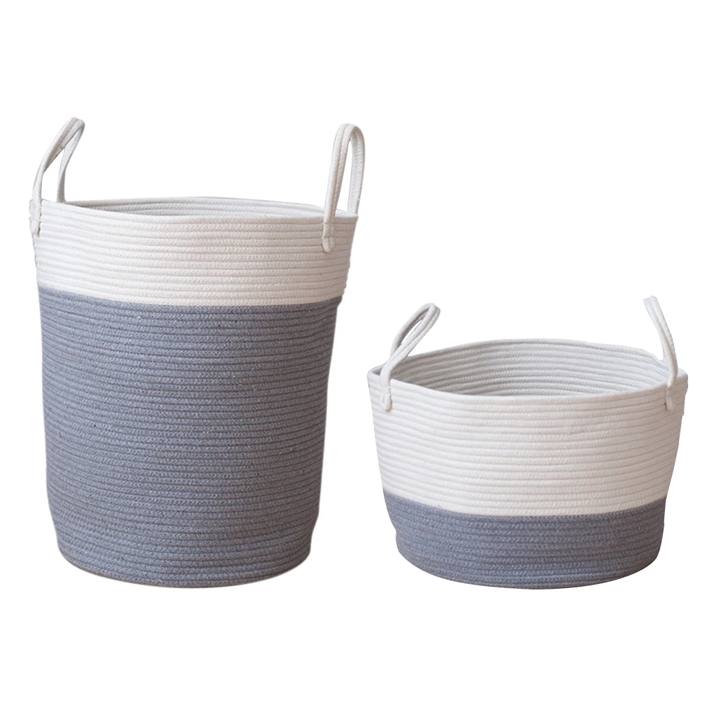 2x Cotton Weaving Storage Basket Rattan Storage Box For Cosmetics Basket Organizer Sundries Laundry Toys Storage Basket