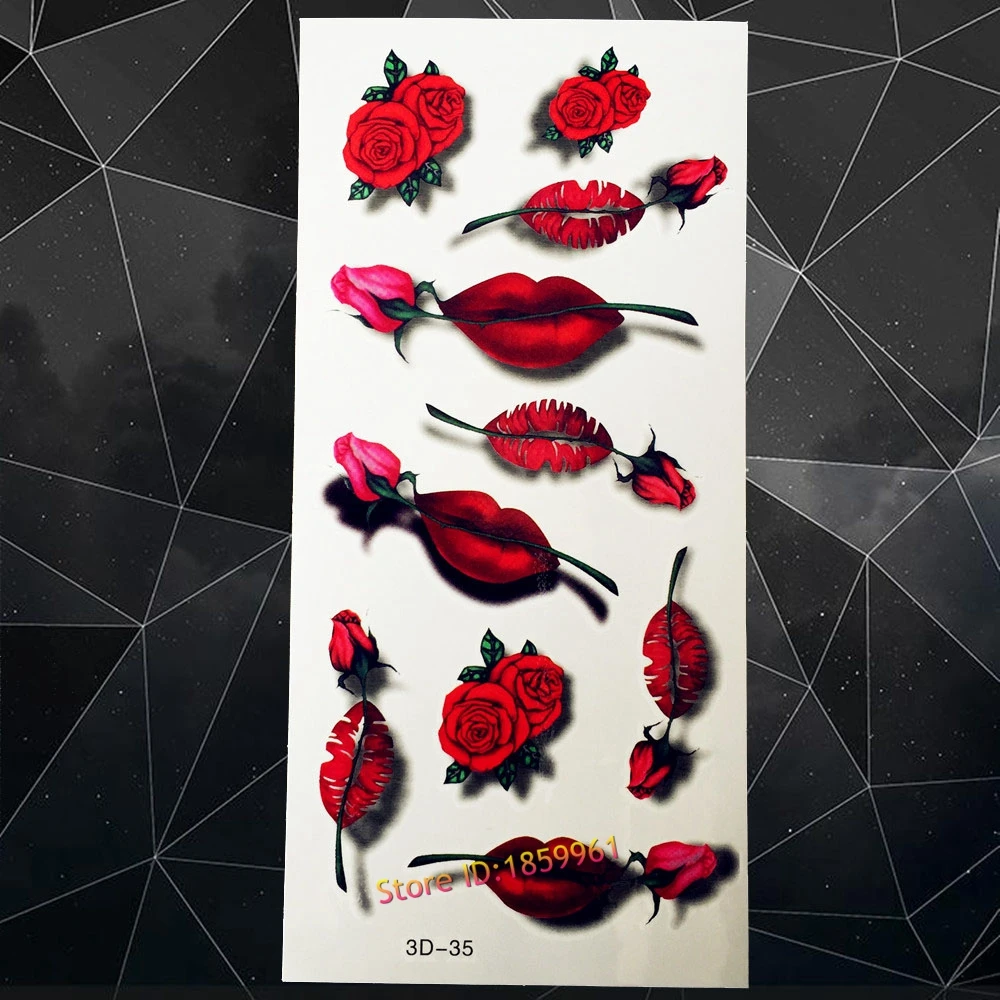 New Fashion Sexy Women 3D Red Lips With Roses Temporary Tattoo Sticker A3D-35 Lady Party Design Tattoo Body Art Lipsticks Tatoo
New Fashion Sexy Women 3D Red Lips With Roses Temporary Tattoo Sticker A3D-35 Lady Party Design Tattoo Body Art Lipsticks Tatoo