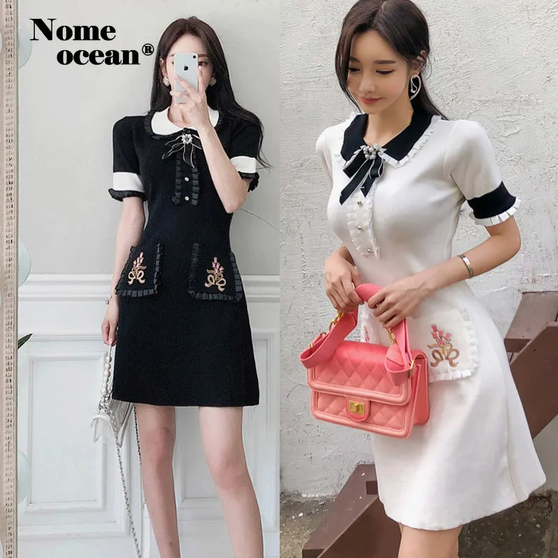 Fashion Bow Collar Beading Rhinestone Faux Pearl Knitted OL Dress Embroidered Pockets Button-up Women Dresses M19061317
Fashion Bow Collar Beading Rhinestone Faux Pearl Knitted OL Dress Embroidered Pockets Button-up Women Dresses M19061317
