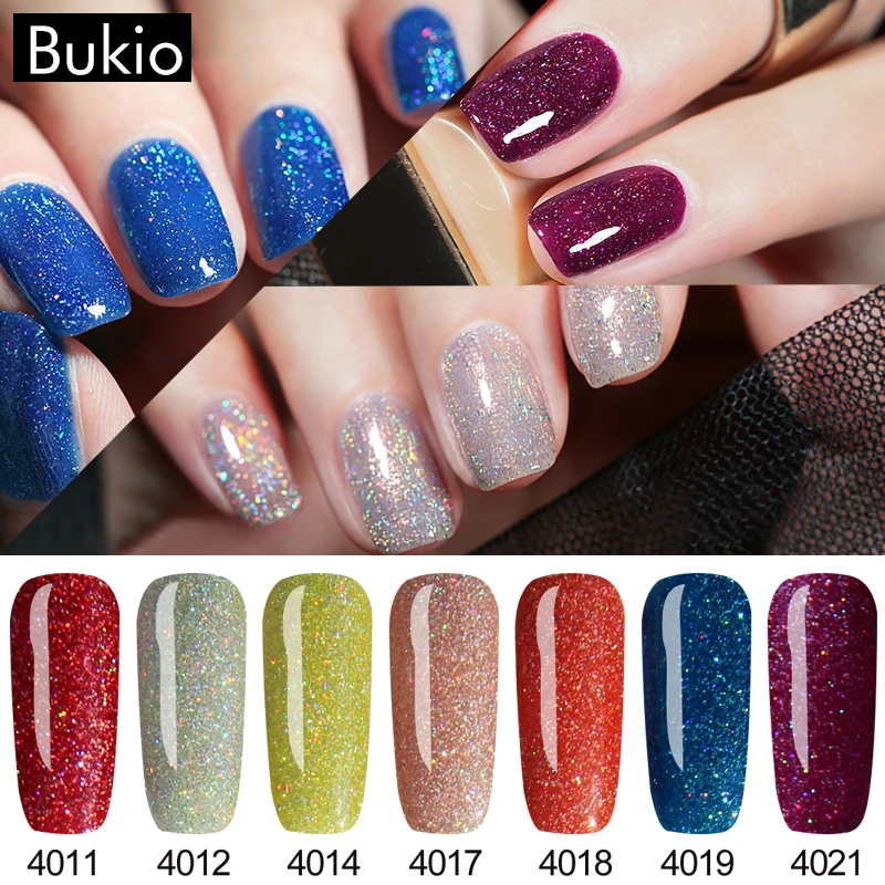 Bukio Гель-лак Лаки блестками для ногтей Полупостоянный UV неоновый гель Nail Art