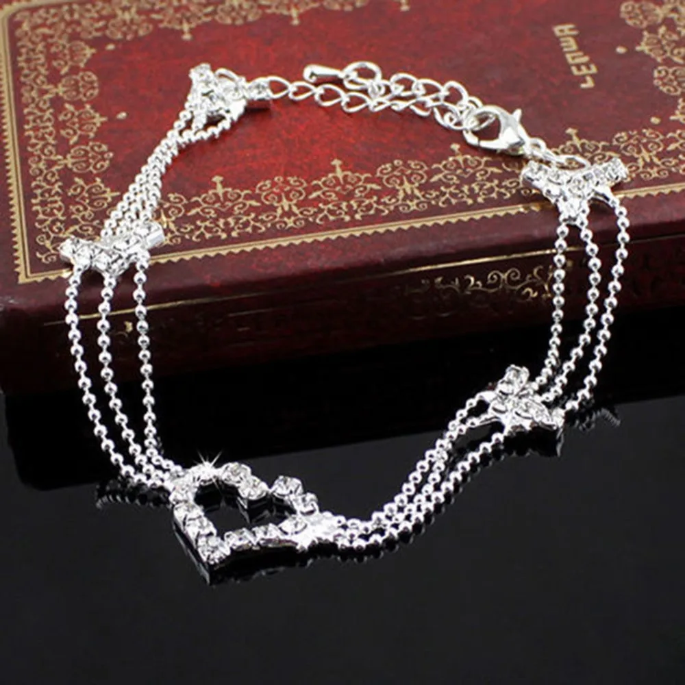 Multi Layer Silver Beads Chain Heart Anklet Foot Gold 2018 Summer Beach Leg Bracelet Charm Anklets Jewelry Gift | Украшения и