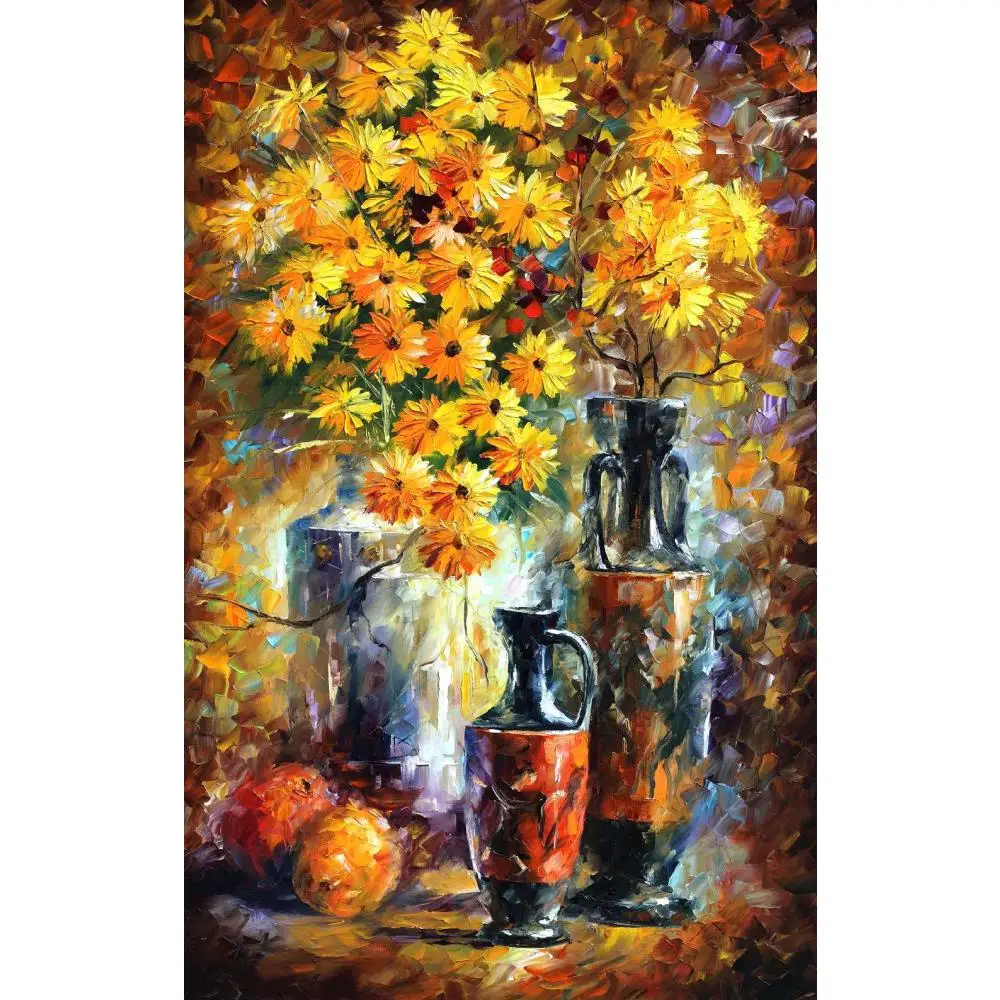 Image Modern art Flowers greek vases Palette knife oil painting Still life on canvas High quality Handmade home decor