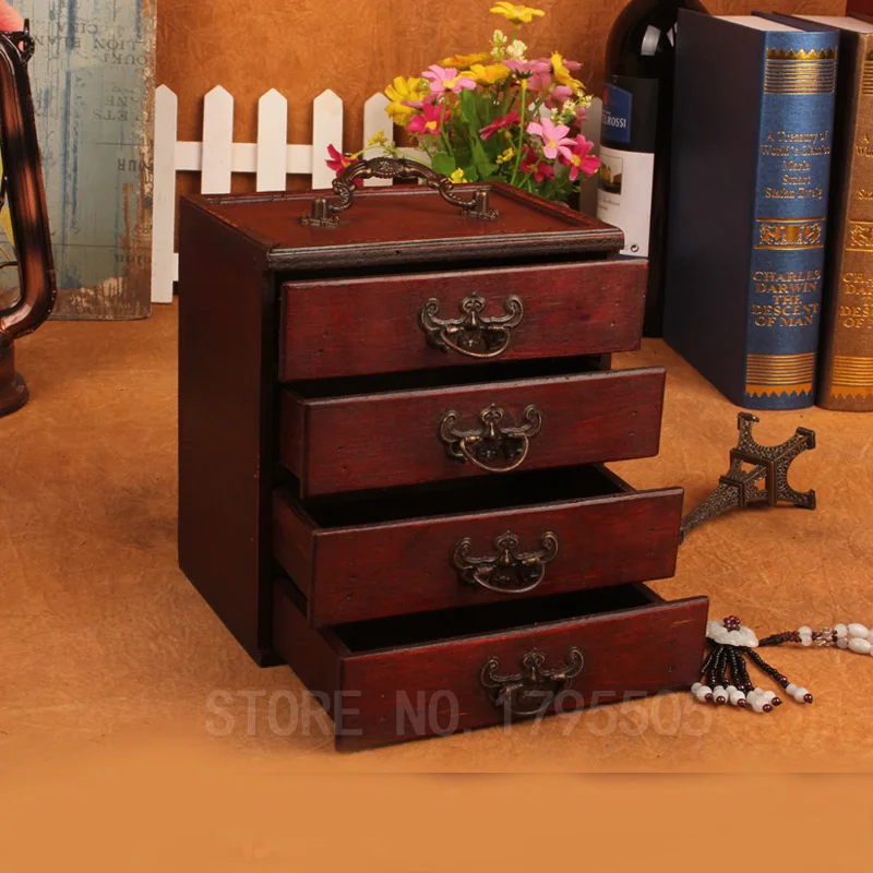 Vintage drawer Storage Box Cases 3 floors Wood Jewelry Makeup display casket box organizer case for jewelry gift | Дом и сад