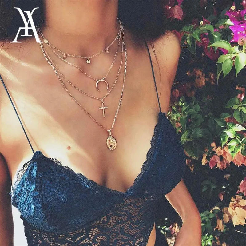 Gold Color Horn Crescent Moon Cross Layered Necklace Women Choker Catholic Christian Statement Necklace Religious Jewelry
Gold Color Horn Crescent Moon Cross Layered Necklace Women Choker Catholic Christian Statement Necklace Religious Jewelry