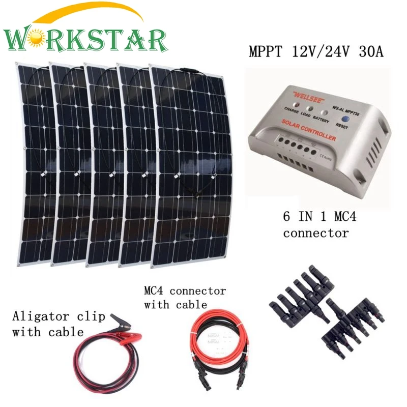 5pcs Mono 100W Solar Panels Kit with MPPT 30A Controller and Quick Connection Cables Emergency Houseuse 500W Solar Power System
5pcs Mono 100W Solar Panels Kit with MPPT 30A Controller and Quick Connection Cables Emergency Houseuse 500W Solar Power System