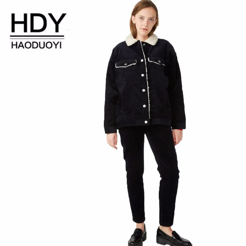 HaoDuoYi 2018 зимняя женская куртка Колледж Ветер черный лацкане однобортный Slim Fit плюс