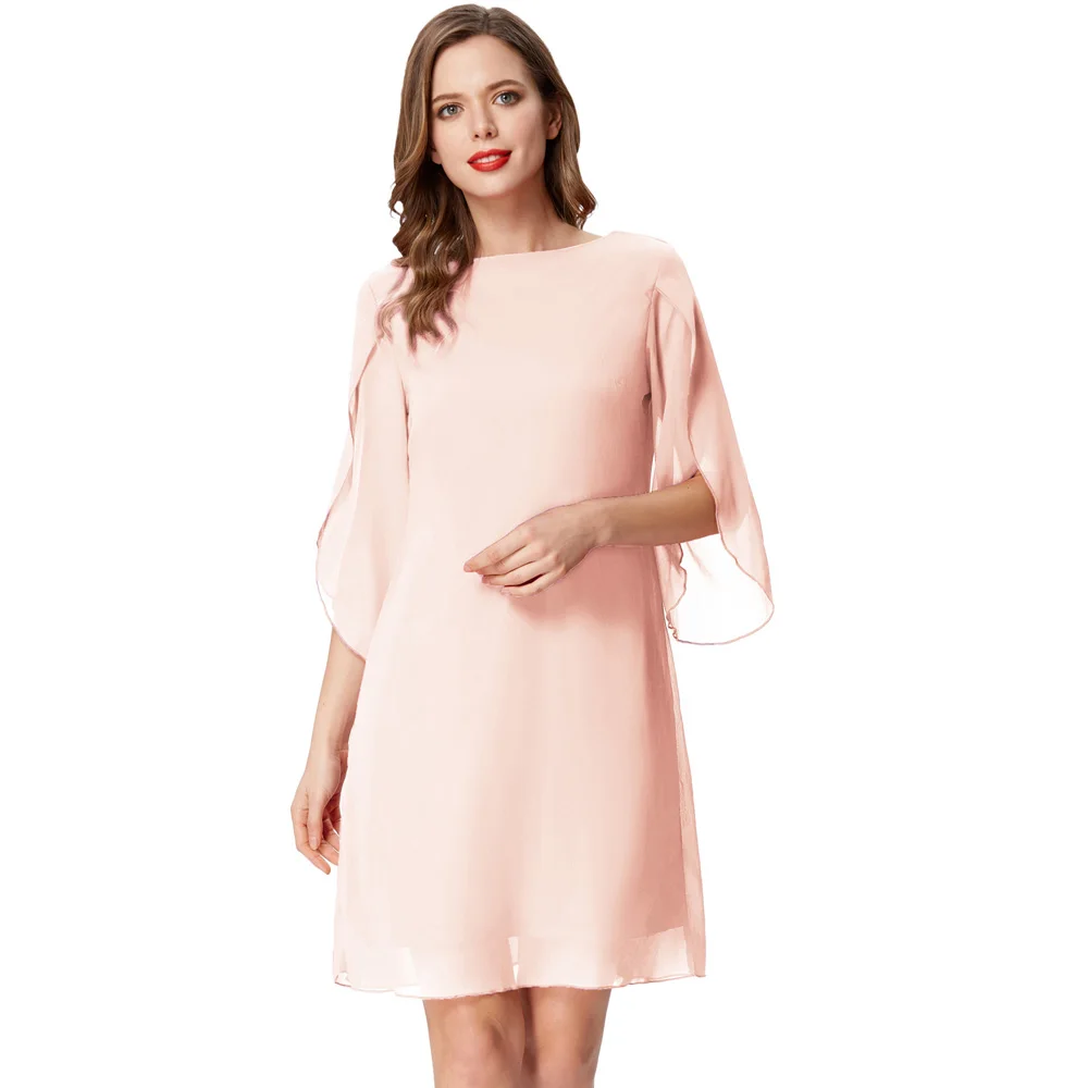Ladies Short Dress Solid Cocktail Party Chiffon Scoop neck V-back Double layer 3/4 split sleeves Plus size New
Ladies Short Dress Solid Cocktail Party Chiffon Scoop neck V-back Double layer 3/4 split sleeves Plus size New