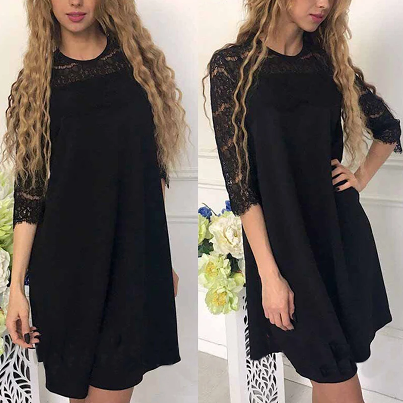 O-neck Women Summer Casual Lace Stitching Straight Dress Fall Loose Patchwork Three Quarter Sleeves Mini Dresses 4 Colors
O-neck Women Summer Casual Lace Stitching Straight Dress Fall Loose Patchwork Three Quarter Sleeves Mini Dresses 4 Colors
