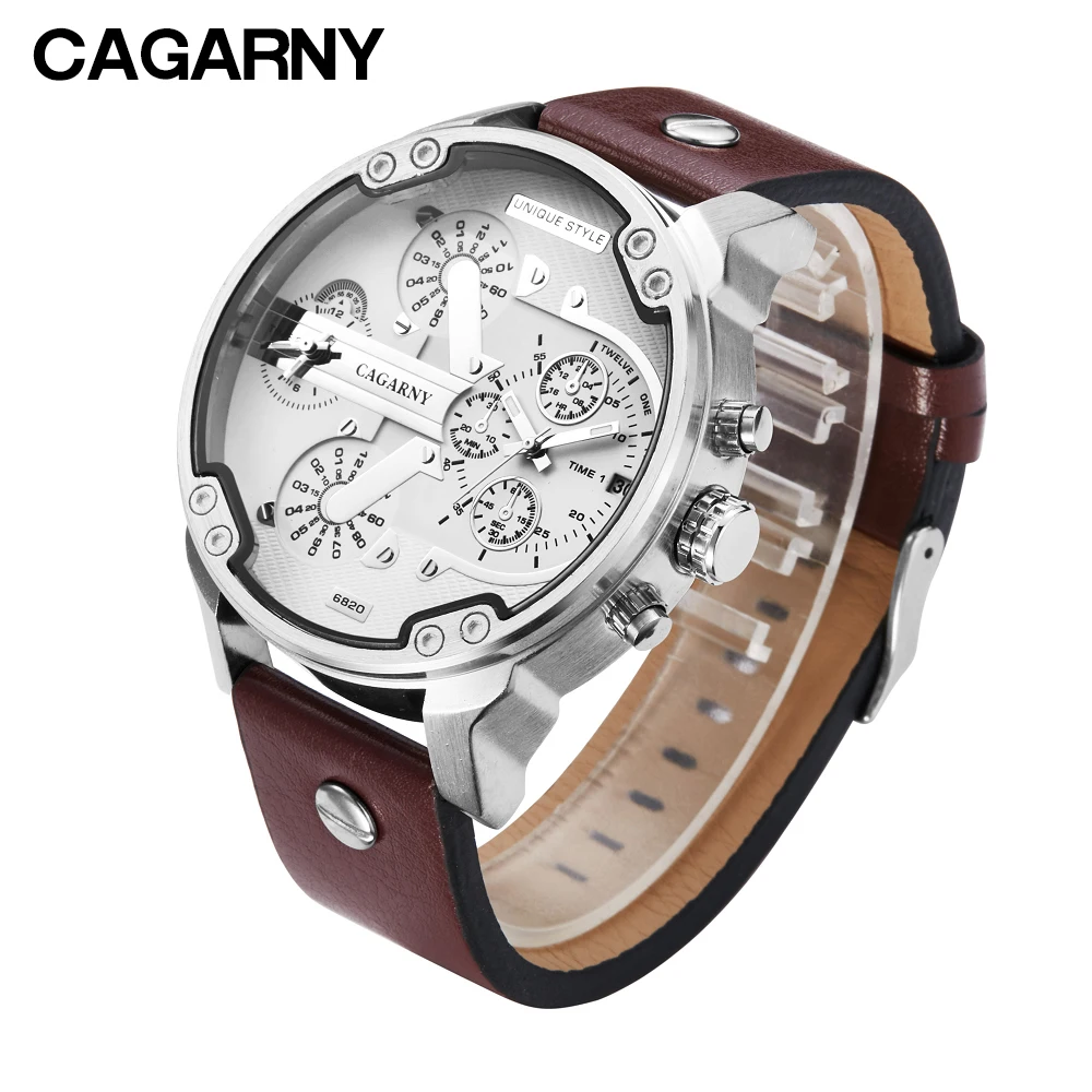 

Luxury Brand Cagarny Men's Watches Man Big Dial Casual Quartz Watch For Men Dual Times Sports Miltiary Relogio Masculino Clock
