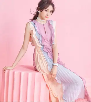 2018 spring color princess style ruffled sleeveless pleated fashion elegant temperament fashion dress
2018 spring color princess style ruffled sleeveless pleated fashion elegant temperament fashion dress