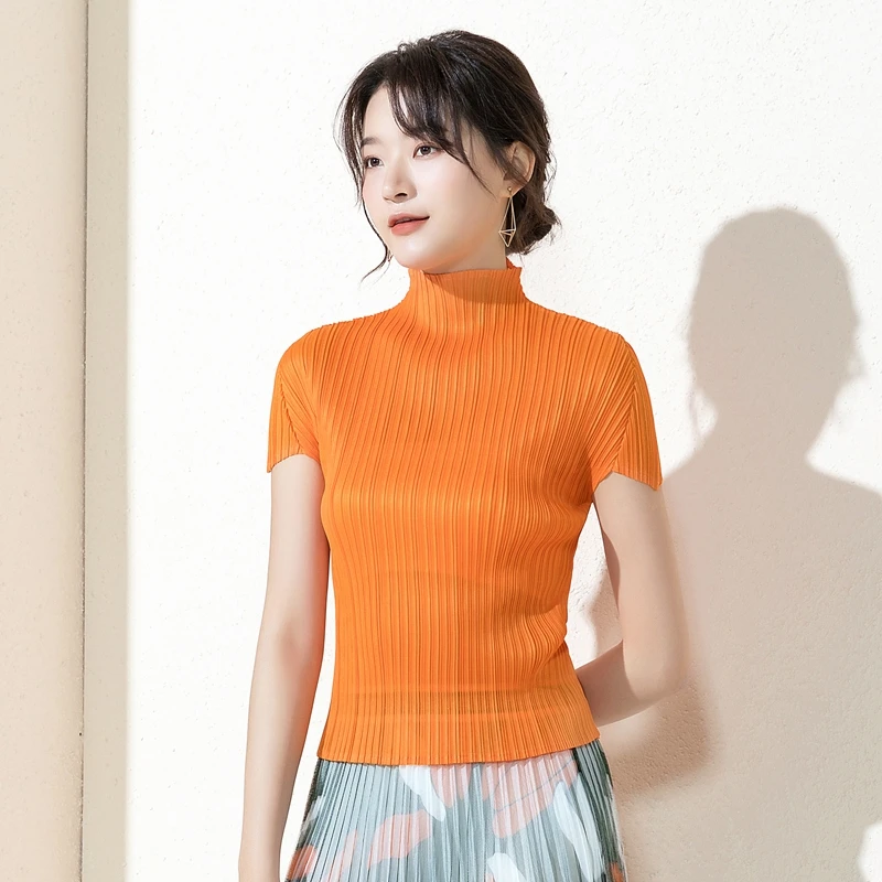 Changpleat 2019 New summer Women T-shirt Tops Miyak Pleated Fashion Turtleneck short sleeve Slim Elastic waist Female T-shirts
Changpleat 2019 New summer Women T-shirt Tops Miyak Pleated Fashion Turtleneck short sleeve Slim Elastic waist Female T-shirts