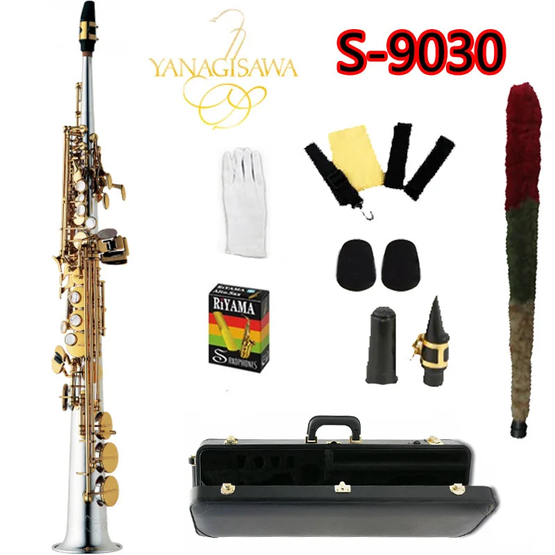 

Copy YANAGISAWA S-9030 B Tone Soprano Saxophone Nickel Plated Gold Key Professional Sax Mouthpiece With Case and Accessories