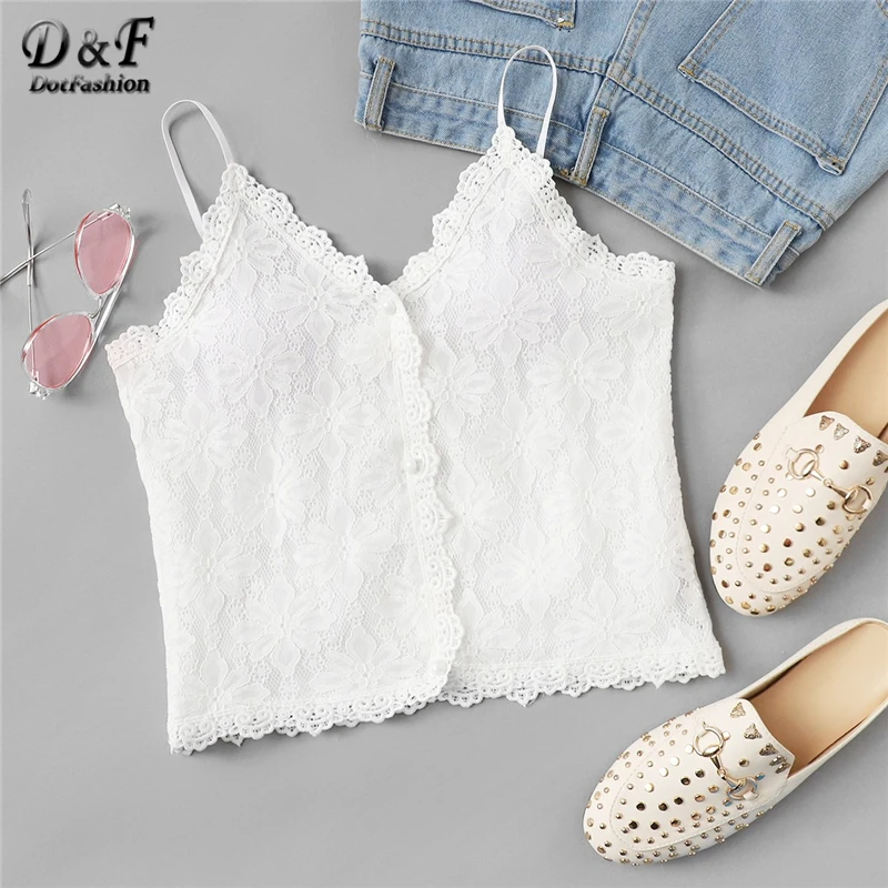 

Dotfashion Beige Lace Panel Cami Top Summer Tops For Women 2019 Boho Casual Vest Glamorous Streetwear Spaghetti Strap Camisole