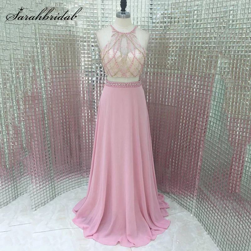 2017 New Two-Pieces Sexy Pink Chiffon Floor Length Evening Dresses Robe de soiree Cystal Sequins Beading Formal Party Gown LX284
2017 New Two-Pieces Sexy Pink Chiffon Floor Length Evening Dresses Robe de soiree Cystal Sequins Beading Formal Party Gown LX284