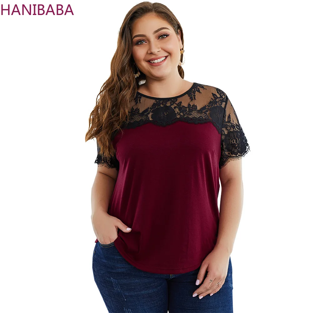 HANIBABA New Fashion T-shirt Black Openwork Printed Lace Stitching Wine Red Chiffon Shirt Plus Size Shirt Casual Office Female
HANIBABA New Fashion T-shirt Black Openwork Printed Lace Stitching Wine Red Chiffon Shirt Plus Size Shirt Casual Office Female