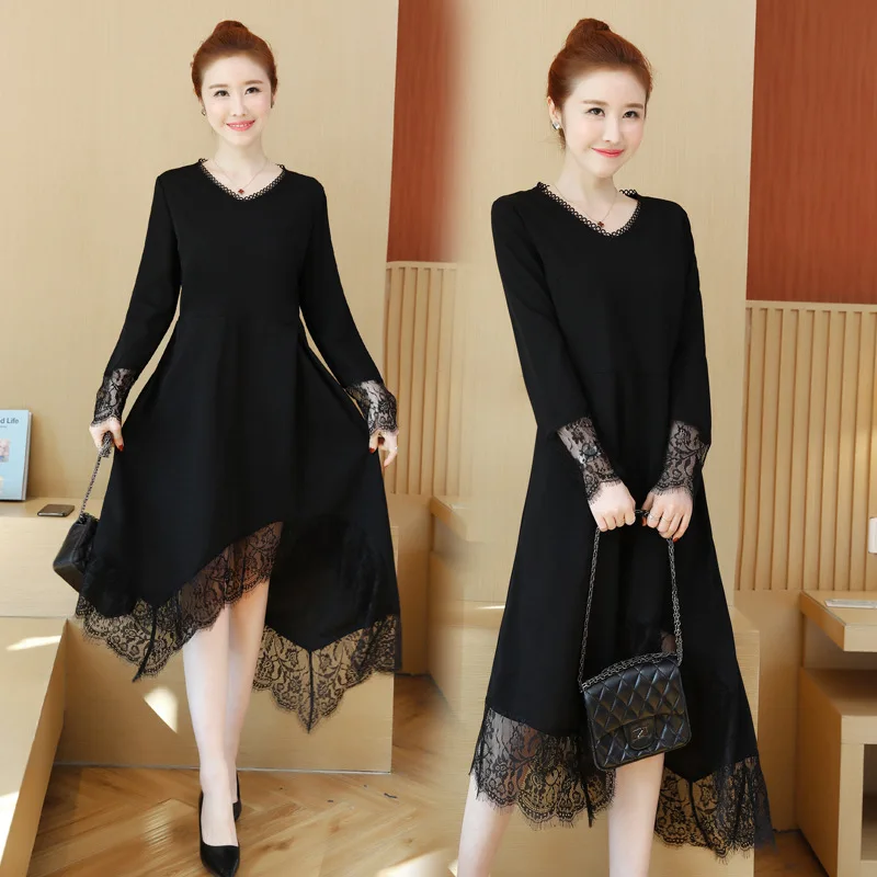 Black Dresses For Women Elegant Autumn Plus Size Lace Stitching Dress Long Sleeve V Neck Elegant Party Dress 5XL Vestidos
Black Dresses For Women Elegant Autumn Plus Size Lace Stitching Dress Long Sleeve V Neck Elegant Party Dress 5XL Vestidos