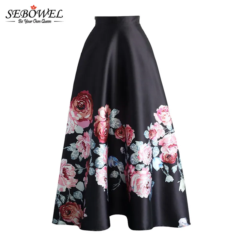 Blossoming-Black-High-Waist-Maxi-Skirt-LC65017-3-1