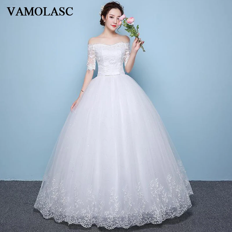 VAMOLASC Illusion Half Sleeve Lace Appliques Ball Gown Wedding Dresses Boat Neck Bow Sash Backless Bridal Gowns
VAMOLASC Illusion Half Sleeve Lace Appliques Ball Gown Wedding Dresses Boat Neck Bow Sash Backless Bridal Gowns
