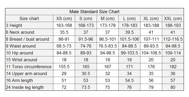 Catsuit Size Chart men