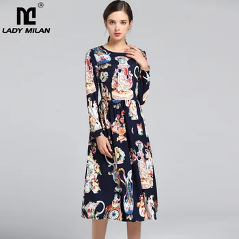 Lady Milan 2019 Spring Women's Runway Dresses O Neck Long Sleeves Printed Floral Fashion Elegant Casual Dresses
Lady Milan 2019 Spring Women's Runway Dresses O Neck Long Sleeves Printed Floral Fashion Elegant Casual Dresses