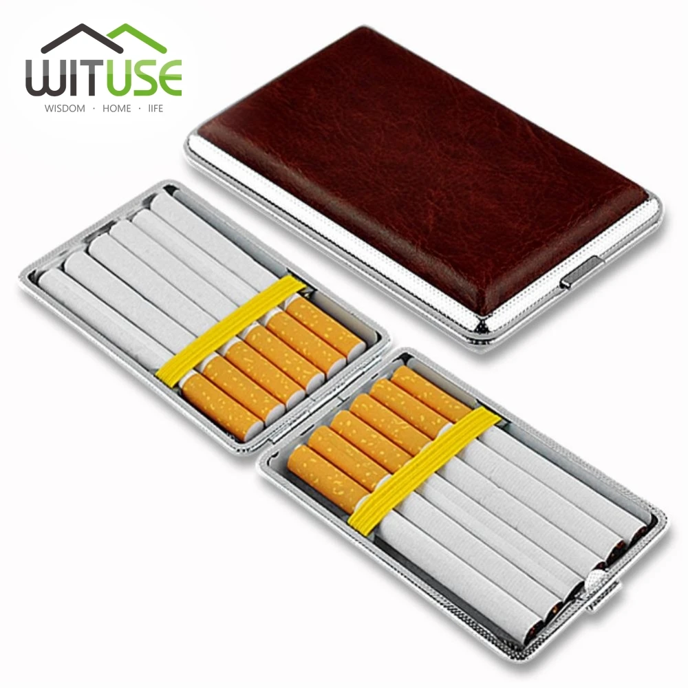 

Cheap 2017 HOT NEW TOP hold 12pcs 20pcs Light Metal + Leather Cigar Cigarette Case Tobacco Holder Pocket Box Storage Container