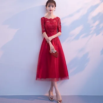 2018 New Women's Evening Formal Boat Neck Solid Dress
