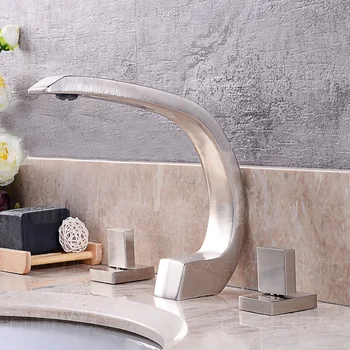 Deck Mounted Waterfall Spout with Ceramic Valve Dual Handles for Brushed Nickel Basin Bathroom Sink Faucet Mixer Tap
Deck Mounted Waterfall Spout with Ceramic Valve Dual Handles for Brushed Nickel Basin Bathroom Sink Faucet Mixer Tap