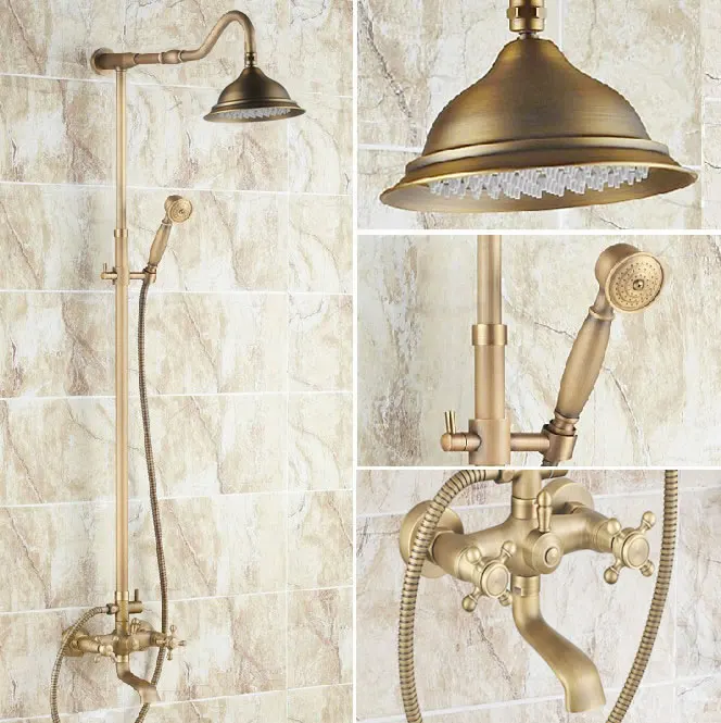 Vintage Retro Antique Brass Dual Cross Handles Bathroom 8 Inch Round Rain Shower Faucet Set Tub Mixer Tap Hand Shower mrs101 
Vintage Retro Antique Brass Dual Cross Handles Bathroom 8 Inch Round Rain Shower Faucet Set Tub Mixer Tap Hand Shower mrs101