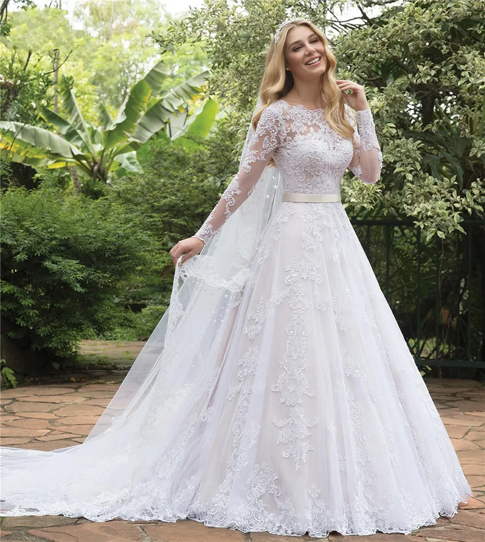 Vestido de noiva 2019 New Arrival Long Sleeves Lace A Line Wedding Dress with Champagne Belt Wedding Gowns Vestidos de festa 
Vestido de noiva 2019 New Arrival Long Sleeves Lace A Line Wedding Dress with Champagne Belt Wedding Gowns Vestidos de festa