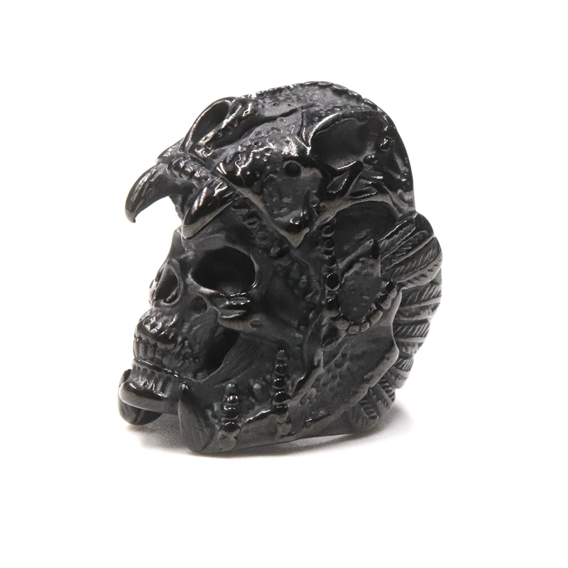 Cool Mens Boys 316L Stainless Steel Biker Rings Vintage Indian Jaguar Warrior Skull Punk Jewelry Gift for Him (1)