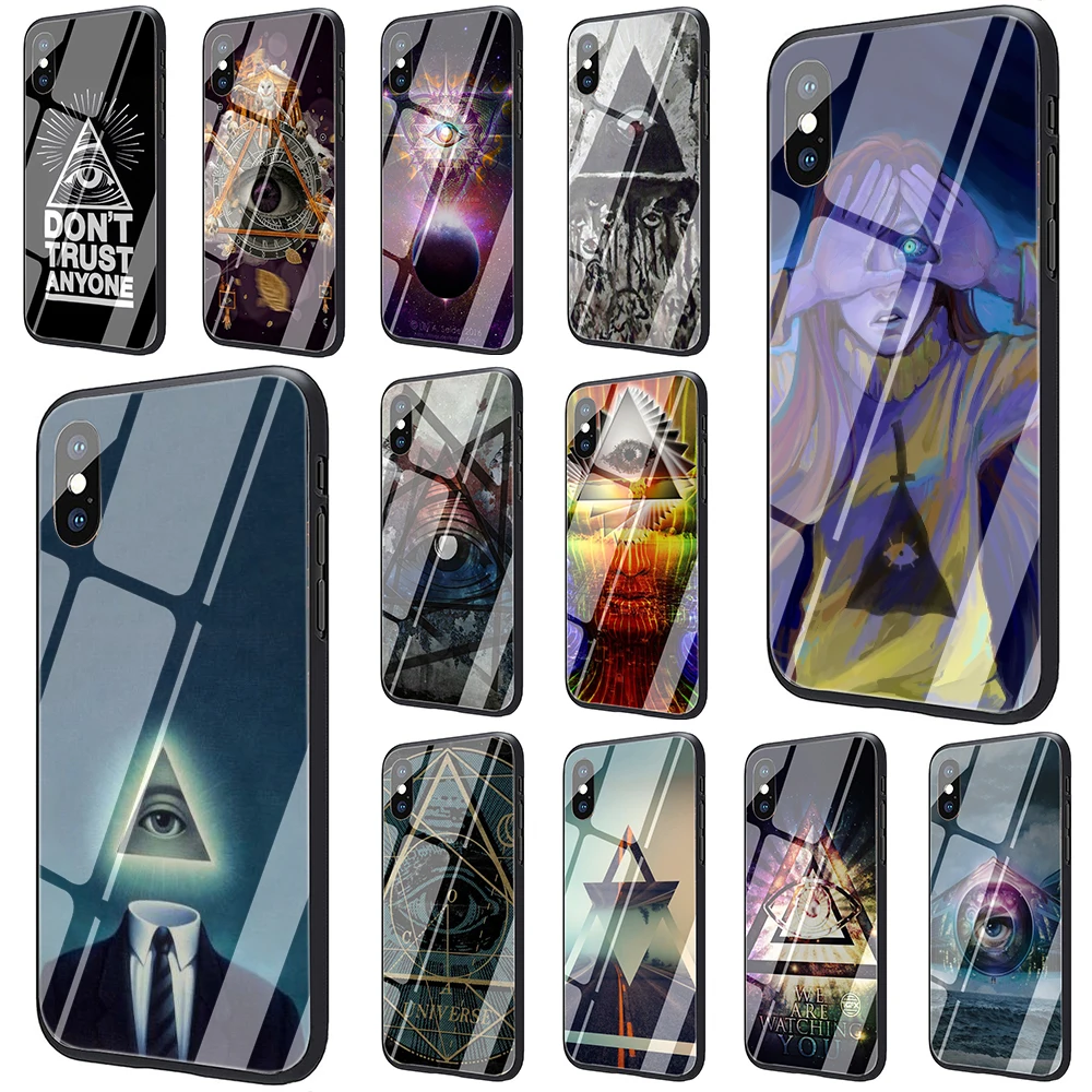 Фото Тонкий чехол для телефона из закаленного стекла pyramid eye symbol illuminati iphone SE 2020 5 5S 6 6S Plus