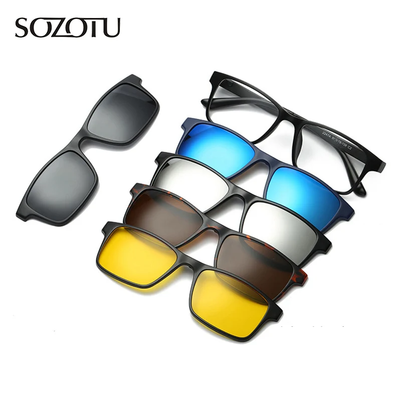 Fashion Glasses Frame Men Women With 5 Sunglasses Clip On Magnetic Eyeglasses Polarized For Male Multi-Purpose Eyewear YQ174
Fashion Glasses Frame Men Women With 5 Sunglasses Clip On Magnetic Eyeglasses Polarized For Male Multi-Purpose Eyewear YQ174