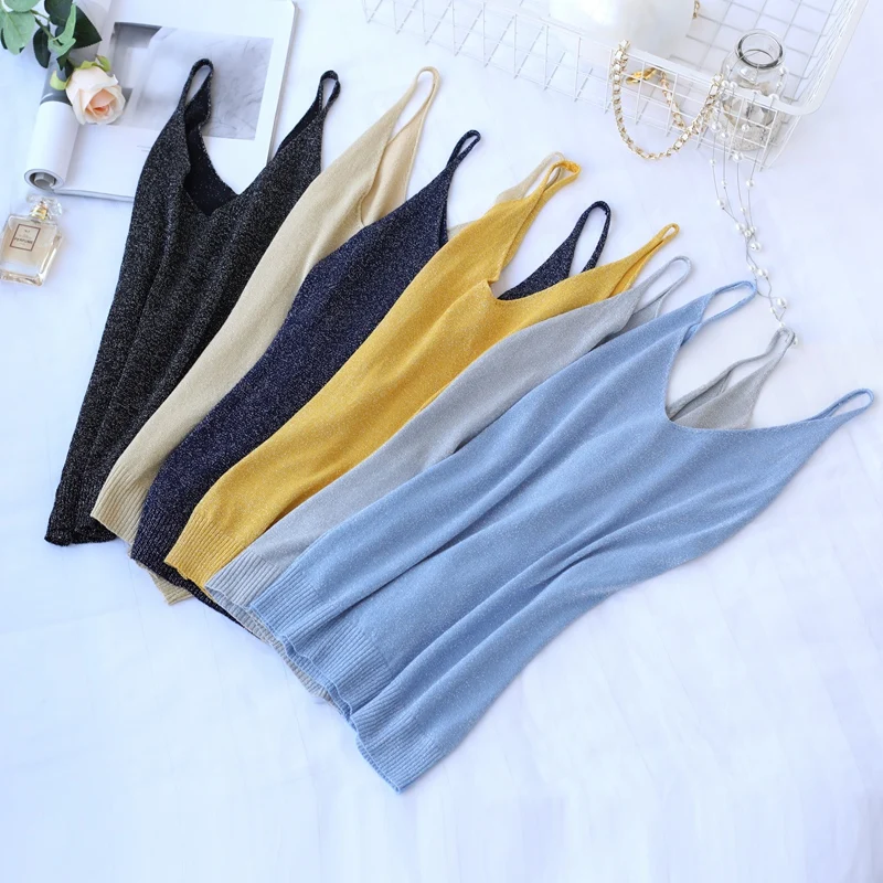 2019 Summer Sexy Thin Knitted Tank Tops Vest Sequined V Neck Meryl Tank Tops Sleeveless Tshirt Women Solid Camis Fitness
2019 Summer Sexy Thin Knitted Tank Tops Vest Sequined V Neck Meryl Tank Tops Sleeveless Tshirt Women Solid Camis Fitness