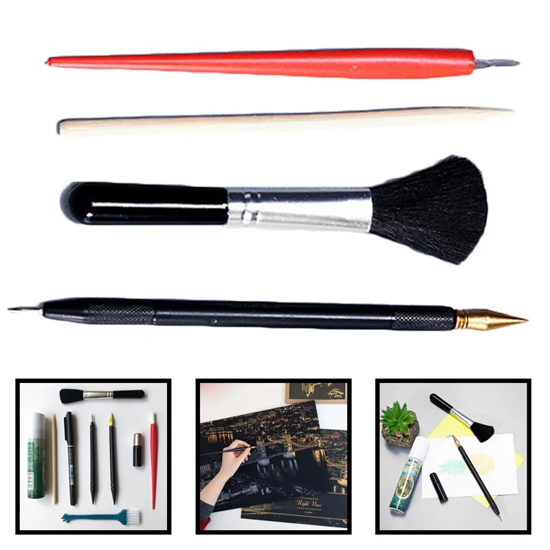 4Pcs Painting Drawing Scratch Arts Set with Stick Scraper Pen Black Brush for Scratch Sketch Art Papers Boards Tools DIY Gift
4Pcs Painting Drawing Scratch Arts Set with Stick Scraper Pen Black Brush for Scratch Sketch Art Papers Boards Tools DIY Gift