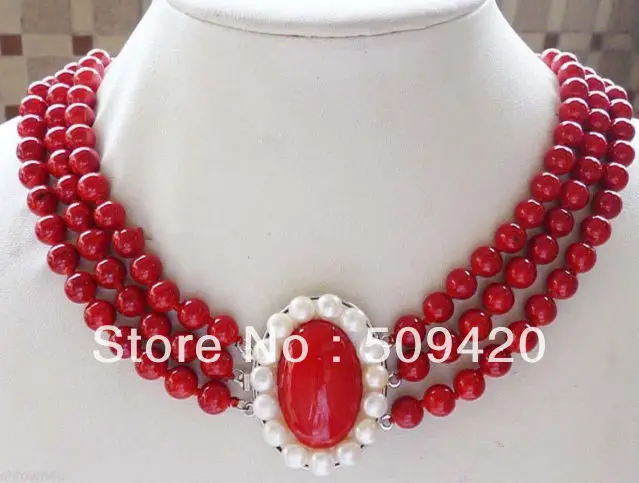 Free Shipping Wholesale>>>Charming !3 Row 8mm Red coral Necklace 17-19"Charming #@
Free Shipping Wholesale>>>Charming !3 Row 8mm Red coral Necklace 17-19"Charming #@