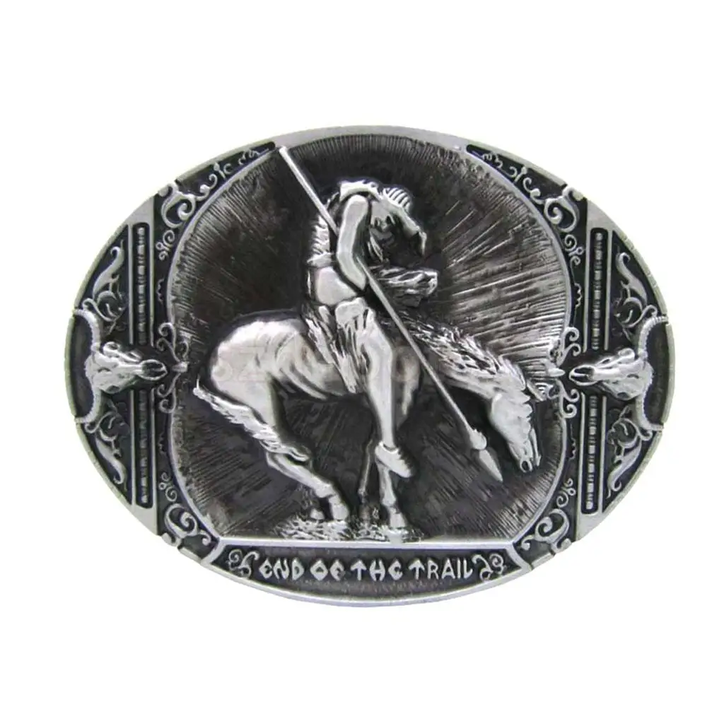 Antique Silver Rodeo Indian Knight Horns Belt Buckle Western Cowboy Large