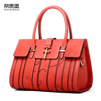 

NAISIBAO 2020 New Genuine Leather bags top Cowhide Embossing women leather big capacity Luxury Fashion leather women tote bag