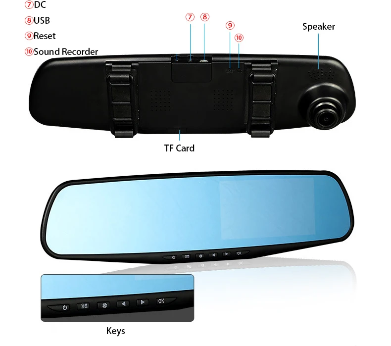 Full HD 1080P Car DVR Camera Auto 4.3 Inch Digital Video Recorder Dual Lens Registry Camcorder Rearview Mirror Sadoun.com