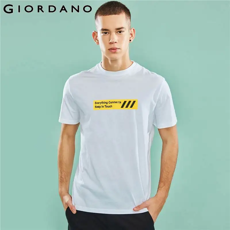 Giordano Мужская футболка с принтом букв графическая летняя для мужчин коротким