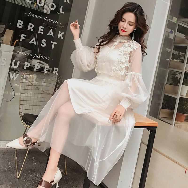 2019 New Spring Summer Women Turtleneck Mesh Lace Long Sleeve Dresses Ladies Lantern Sleeve Casual Solid Vestidos Dress LY695
2019 New Spring Summer Women Turtleneck Mesh Lace Long Sleeve Dresses Ladies Lantern Sleeve Casual Solid Vestidos Dress LY695