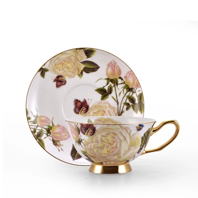 Home fashion bone china coffee cup set tea with saucer ceramic cups flower | Дом и сад