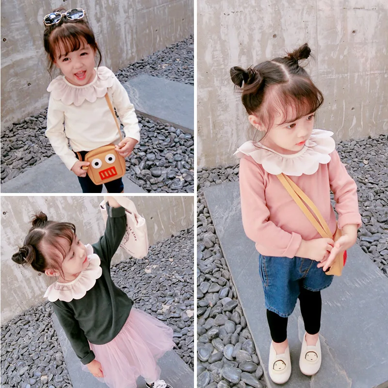 Spring 2019 Korean style cute girls fashion lace collar long sleeve base Tops clothes children cotton casual T shirts
Spring 2019 Korean style cute girls fashion lace collar long sleeve base Tops clothes children cotton casual T shirts
