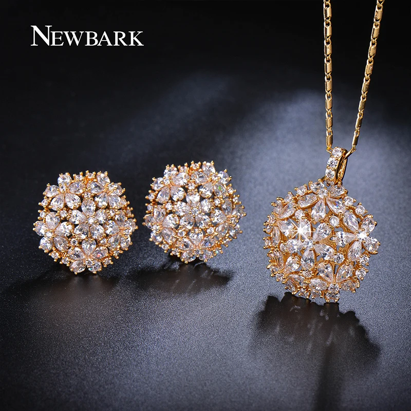 NEWBARK Flower Shaped Cubic Zirconia Jewelry Sets Trendy Plant Gold-color Copper Necklace/Earrings For Women Fashion Accessories
NEWBARK Flower Shaped Cubic Zirconia Jewelry Sets Trendy Plant Gold-color Copper Necklace/Earrings For Women Fashion Accessories