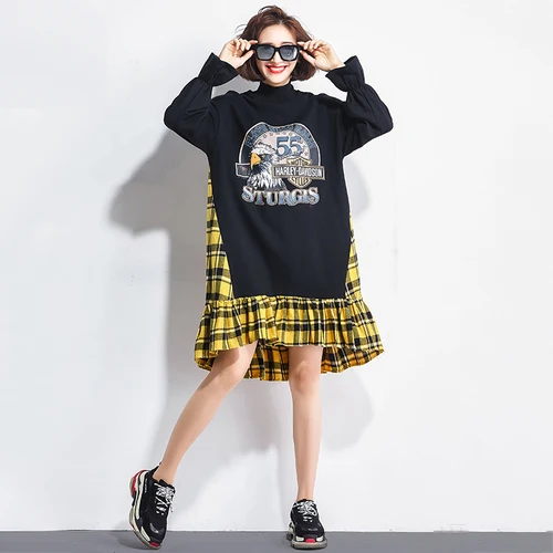 F&JE 2018 Spring and autumn New fashion Women Long sleeve Loose Casual Dress Patchwork Ruffles Knee-length Dresses Plus Size HB1
F&JE 2018 Spring and autumn New fashion Women Long sleeve Loose Casual Dress Patchwork Ruffles Knee-length Dresses Plus Size HB1