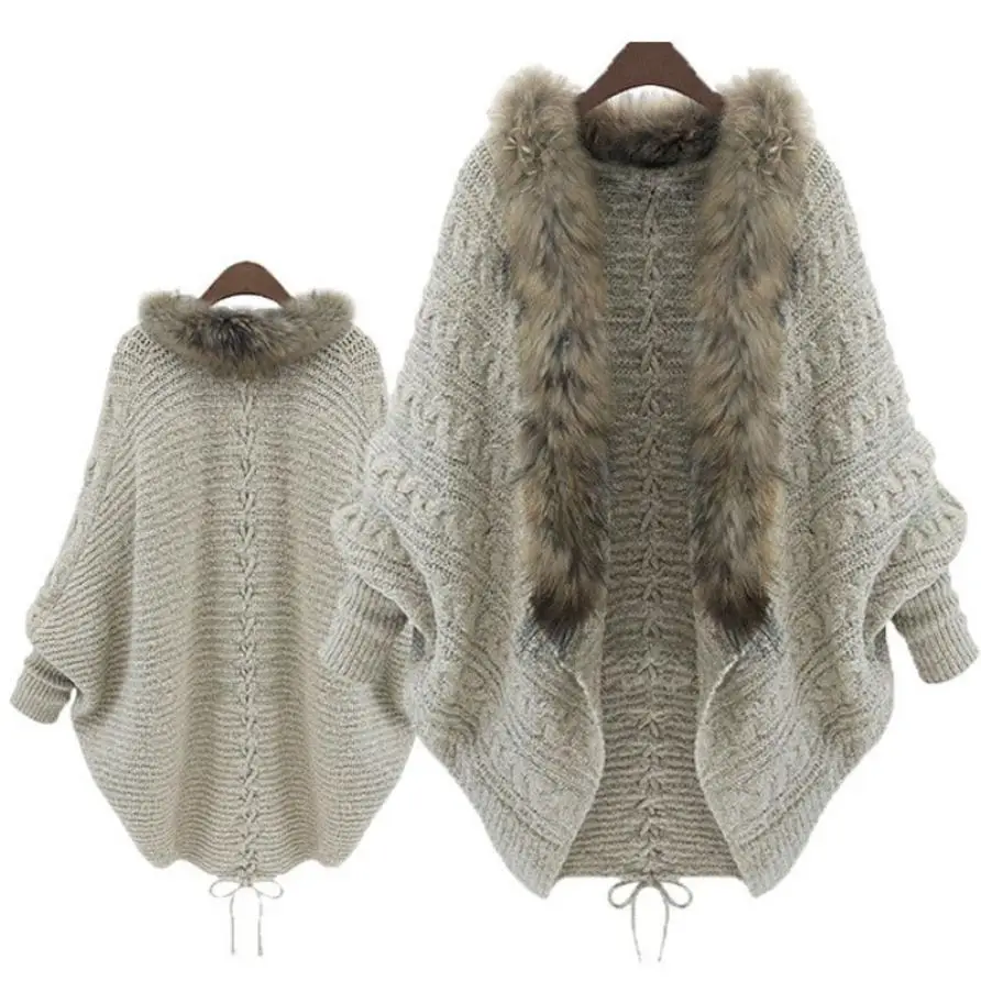 Women Bust 120cm Loose Fur Collar Sweater Batwing full Sleeve Winter womens bat sleeve knit Cardigan scarf sweaters Dropship
Women Bust 120cm Loose Fur Collar Sweater Batwing full Sleeve Winter womens bat sleeve knit Cardigan scarf sweaters Dropship