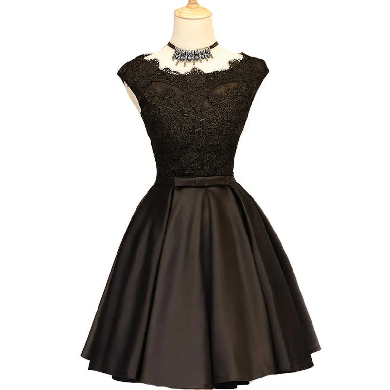 Srping 2019 Noble Elegant Party Dresses Slim Evening Dresses Short Black Evening Dress Appliques Embroidery O-neck a Line
Srping 2019 Noble Elegant Party Dresses Slim Evening Dresses Short Black Evening Dress Appliques Embroidery O-neck a Line