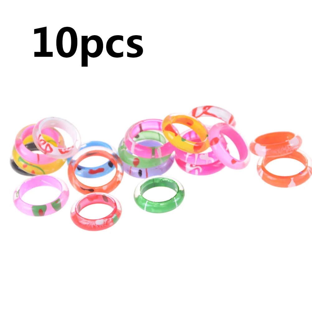 10pcs/set Acrylic/Resin Mix Painted Assorted Baby Kids Girl Children's Cartoon Rings For Christmas Gift | Украшения и
